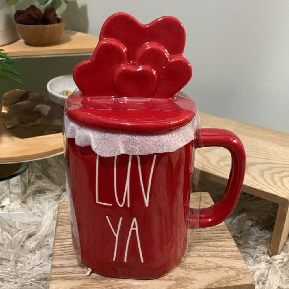Rae Dunn Artisan Collection By Magenta 309 Red “LUV YA” Mug‎ With Heart Lid